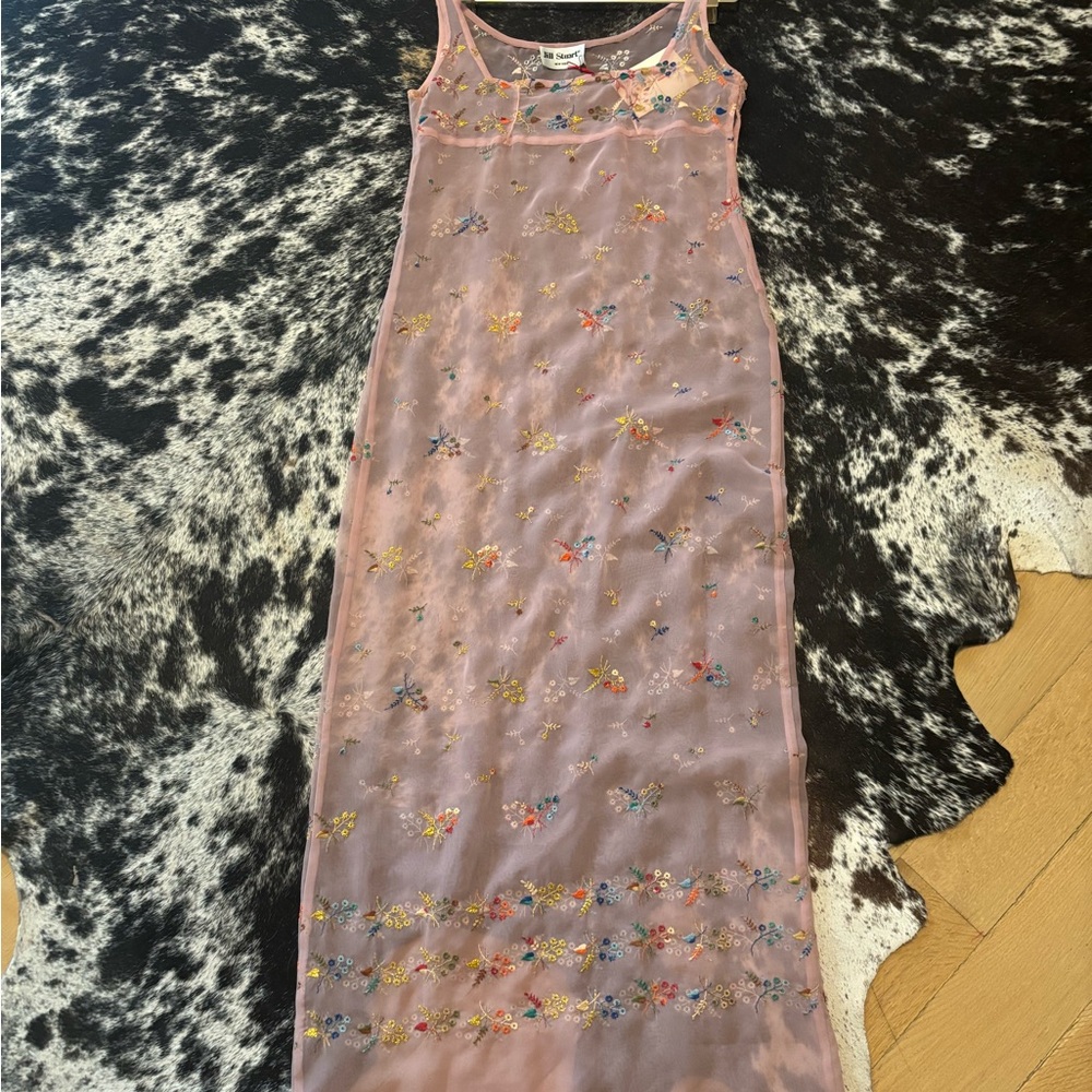 Vintage Jill Stuart Pink Sheer Dress/Nightgown with Floral Embroidery